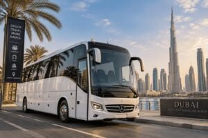 Charter bus rental Dubai — luxury coach for corporate travel, tours, events and airport transfers near Burj Khalifa